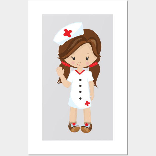 Nurse, Medicine, Doctor, Cute Girl, Brown Hair Wall Art by Jelena Dunčević